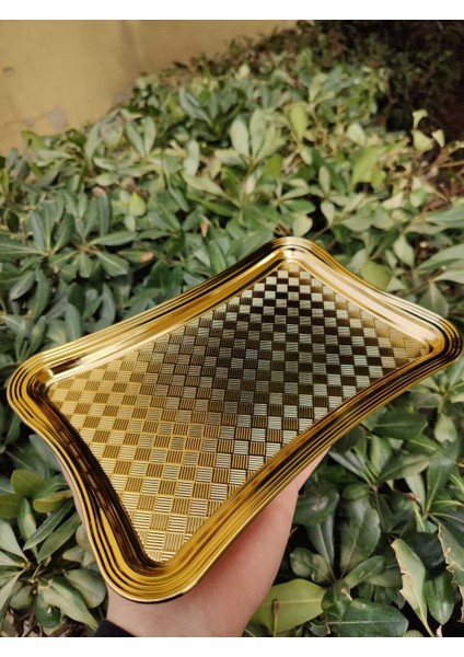 6 Lı Sunum Tepsisi Kare Desen Gold 25X17 cm DR-3642