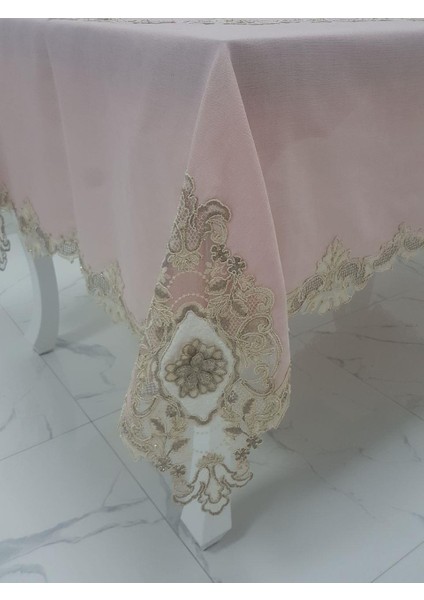 Anka Lüx Dantelli Simli Keten Kumaş Pudra Masa Örtüsü Dikdörtgen 160x230 cm - 1167