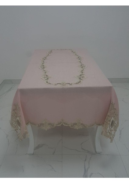 Anka Lüx Dantelli Simli Keten Kumaş Pudra Masa Örtüsü Dikdörtgen 160x230 cm - 1167