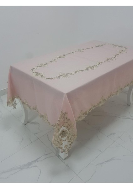 Anka Lüx Dantelli Simli Keten Kumaş Pudra Masa Örtüsü Dikdörtgen 160x230 cm - 1167