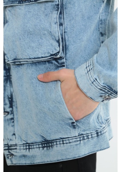 Erkek Buz Mavi Körüklü Cep Oversize Kot Ceket fırsatları