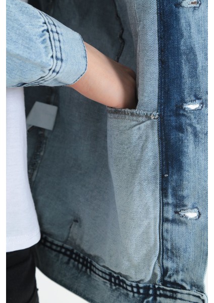 Erkek Buz Mavi Körüklü Cep Oversize Kot Ceket indirimleri