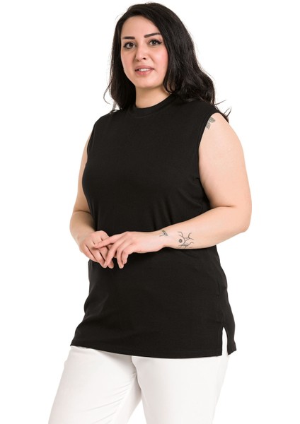 Büyük Beden Yarım Balıkçı Yanları Yırtmaçlı Uzun Viskon Siyah Body fiyatları