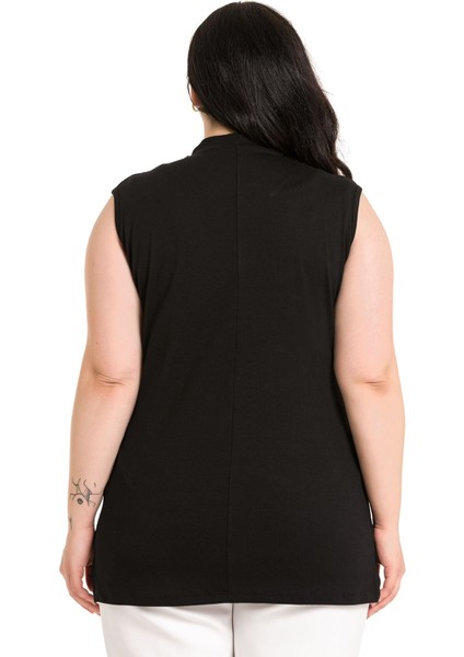 Büyük Beden Yarım Balıkçı Yanları Yırtmaçlı Uzun Viskon Siyah Body modelleri