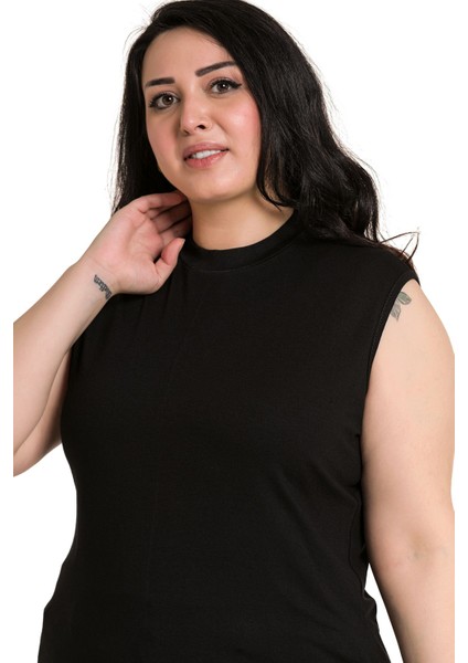 Büyük Beden Yarım Balıkçı Yanları Yırtmaçlı Uzun Viskon Siyah Body indirimleri