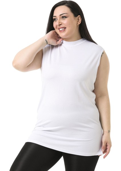 Büyük Beden Yarım Balıkçı Yanları Yırtmaçlı Uzun Viskon Beyaz Body fırsatları