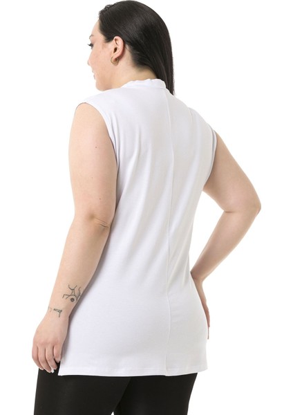 Büyük Beden Yarım Balıkçı Yanları Yırtmaçlı Uzun Viskon Beyaz Body indirimleri