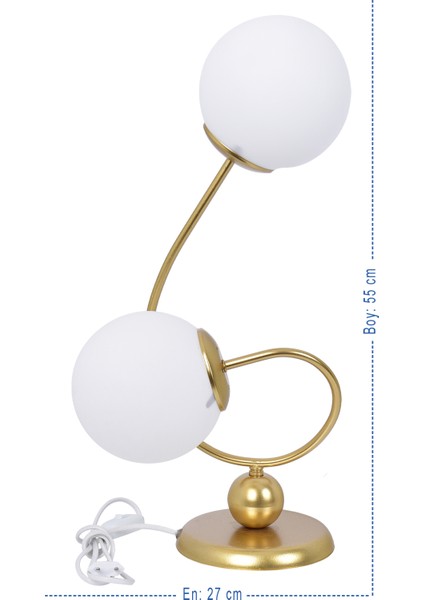 Linda Lüx Beyaz Camlı Masa Lambası (Gold)