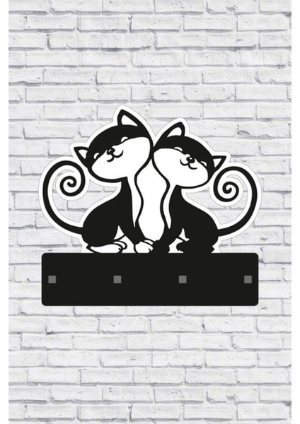 Siyah Dekoratif Sevimli Kedili Anahtar Askısı Ahşap Anahtarlık fiyatları