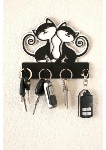 Siyah Dekoratif Sevimli Kedili Anahtar Askısı Ahşap Anahtarlık modelleri