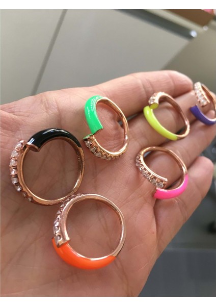925 Ayar Gümüş Neon Renk Taşlı Gümüş Yüzük - Siyah - Standart modelleri