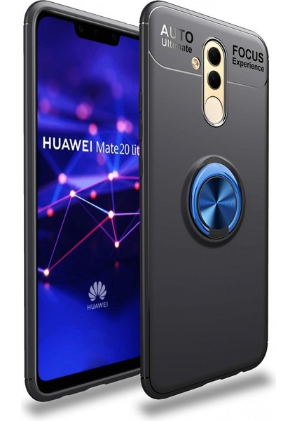 Huawei Mate 20 Lite Kılıf Yüzüklü Silikon Range - Siyah-Mavi