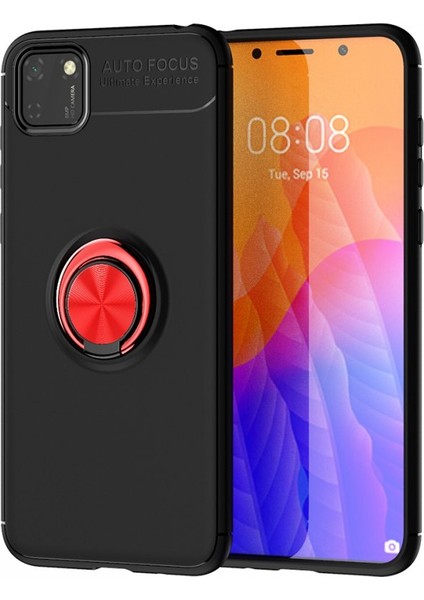Huawei Y5P Kılıf Yüzüklü Silikon Range - Siyah-Kırmızı