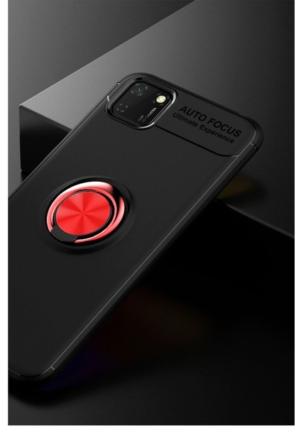 Huawei Y5P Kılıf Yüzüklü Silikon Range - Siyah-Kırmızı fiyatları