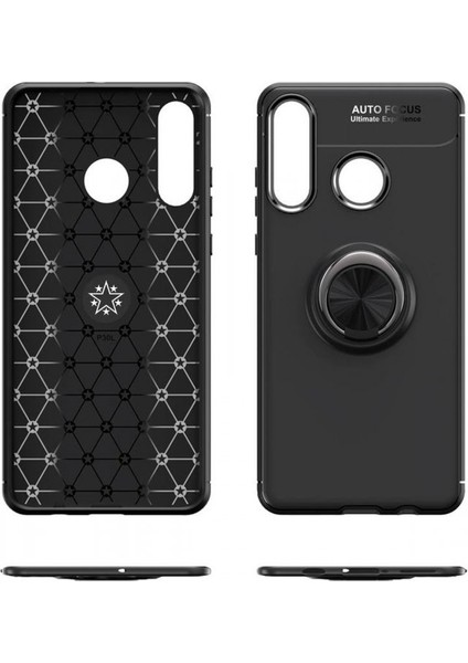 Huawei Y6P Kılıf Yüzüklü Silikon Range - Siyah-Mavi