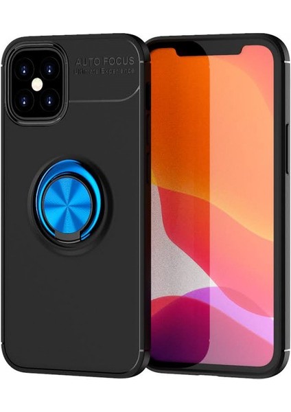 Apple iPhone 12 Mini Kılıf Yüzüklü Silikon Range - Siyah-Mavi