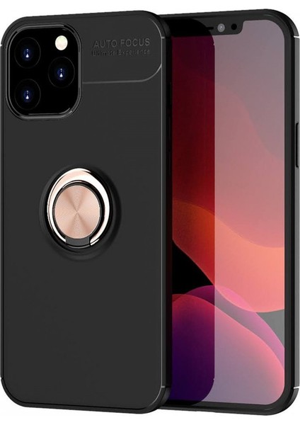 Apple iPhone 12 Pro Max Kılıf Yüzüklü Silikon Range - Siyah-Gold