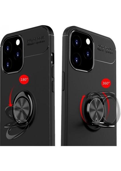 Apple iPhone 12 Pro Max Kılıf Yüzüklü Silikon Range - Siyah-Kırmızı