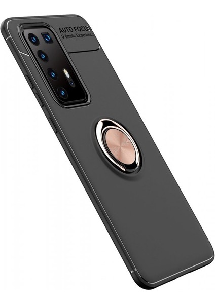 Huawei P40 Pro Kılıf Yüzüklü Silikon Range - Siyah-Gold fiyatları