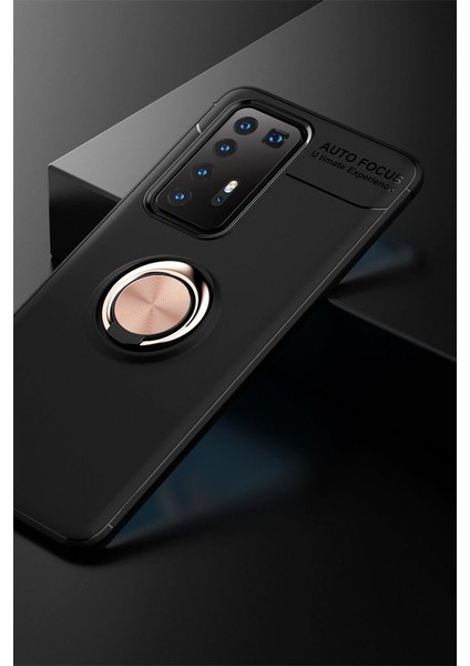 Huawei P40 Pro Kılıf Yüzüklü Silikon Range - Siyah-Gold modelleri