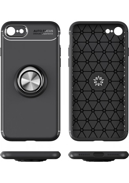 Apple iPhone Se 2020 Kılıf Yüzüklü Silikon Range - Siyah-Kırmızı