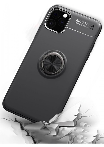 Apple iPhone 11 Pro Kılıf Yüzüklü Silikon Range - Siyah-Kırmızı