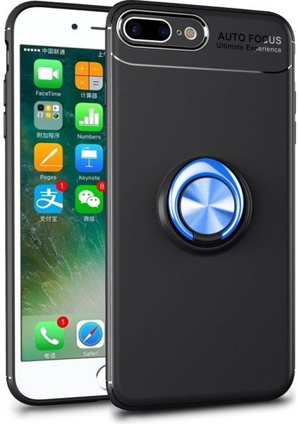 Apple iPhone 7 Plus Kılıf Yüzüklü Silikon Range - Siyah-Mavi
