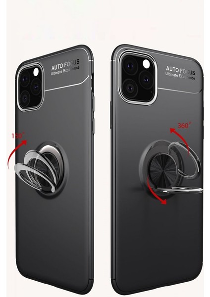 Apple iPhone 11 Pro Max Kılıf Yüzüklü Silikon Range - Siyah