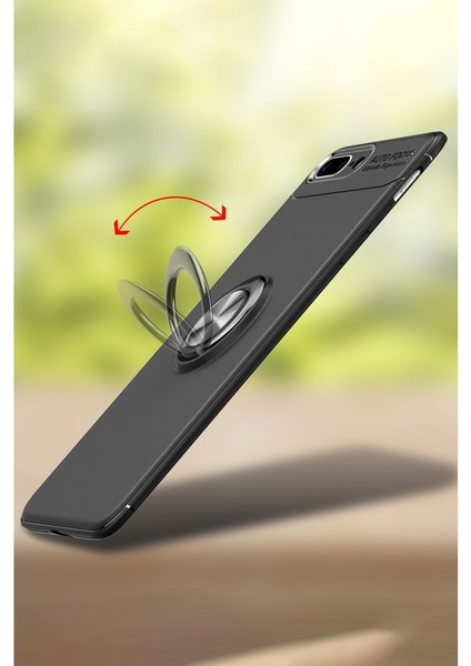 Apple iPhone 8 Plus Kılıf Yüzüklü Silikon Range - Siyah-Mavi