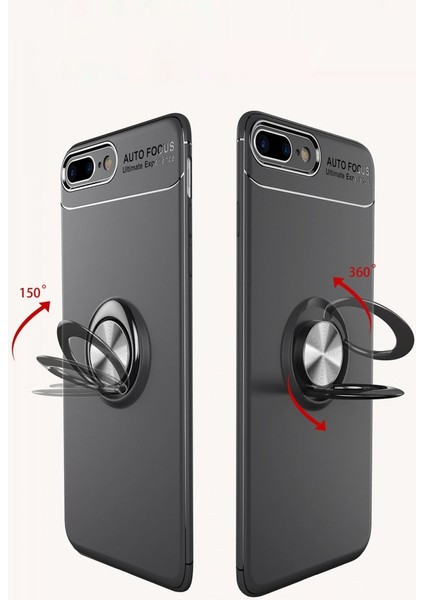 Apple iPhone 8 Plus Kılıf Yüzüklü Silikon Range - Siyah-Mavi
