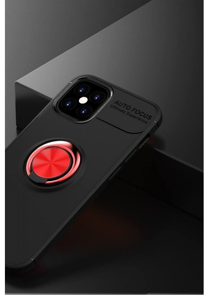 Apple iPhone 12 Mini Kılıf Yüzüklü Silikon Range - Siyah-Kırmızı