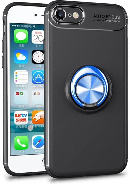 Apple iPhone 8 Kılıf Yüzüklü Silikon Range - Siyah-Mavi