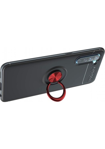 Oppo A91 / Reno 3 Kılıf Yüzüklü Silikon Range - Siyah-Kırmızı modelleri