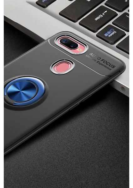 Oppo Ax7 Kılıf Yüzüklü Silikon Range - Siyah-Mavi