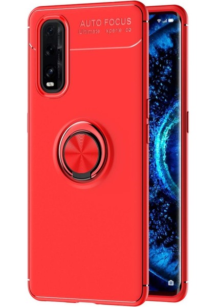 Oppo Find X2 Kılıf Yüzüklü Silikon Range - Kırmızı