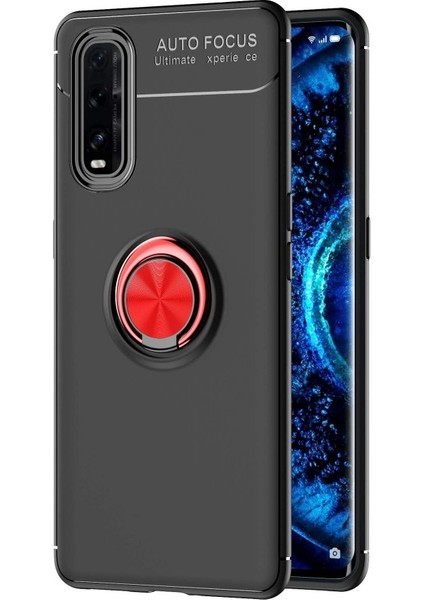 Oppo Find X2 Kılıf Yüzüklü Silikon Range - Siyah-Kırmızı