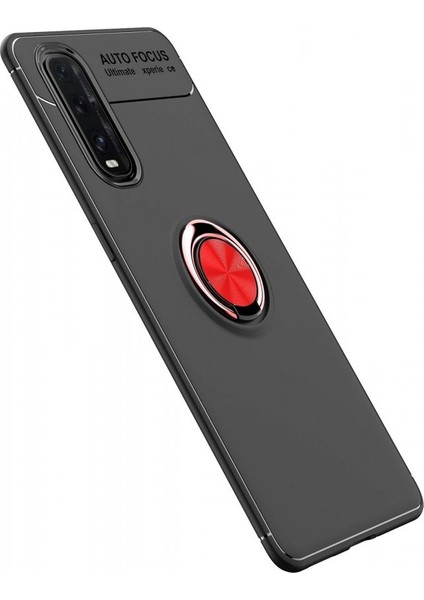 Oppo Find X2 Kılıf Yüzüklü Silikon Range - Siyah-Kırmızı