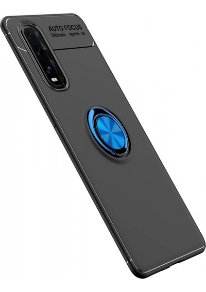 Oppo Find X2 Kılıf Yüzüklü Silikon Range - Siyah-Mavi