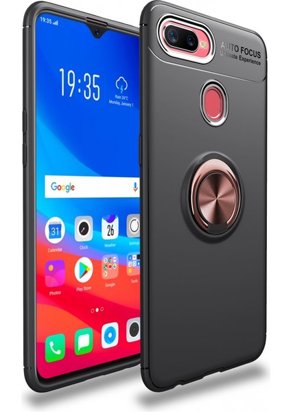 Oppo Ax7 Kılıf Yüzüklü Silikon Range - Siyah-Gold