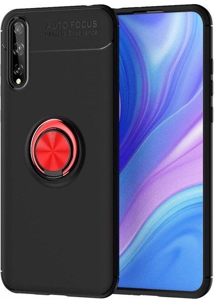 Huawei P Smart S Kılıf Yüzüklü Silikon Range - Siyah-Kırmızı