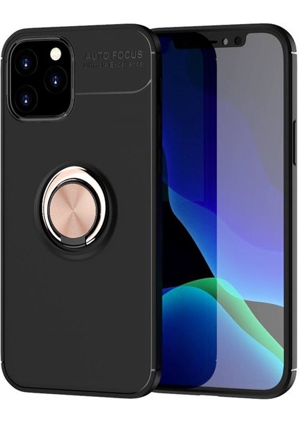 Apple iPhone 12 Pro Kılıf Yüzüklü Silikon Range - Siyah-Gold