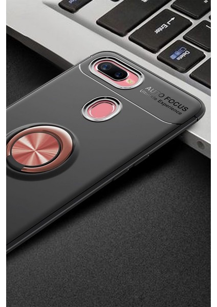 Oppo A5S Kılıf Yüzüklü Silikon Range - Siyah-Gold fiyatları