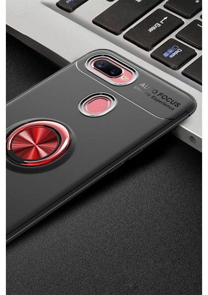 Oppo A5S Kılıf Yüzüklü Silikon Range - Siyah-Kırmızı fiyatları