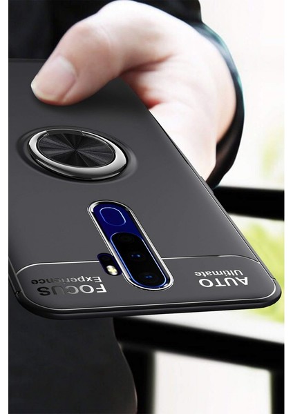 Oppo A9 2020 Kılıf Yüzüklü Silikon Range - Siyah-Kırmızı modelleri