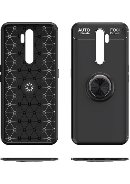 Oppo A9 2020 Kılıf Yüzüklü Silikon Range - Siyah-Kırmızı indirimleri