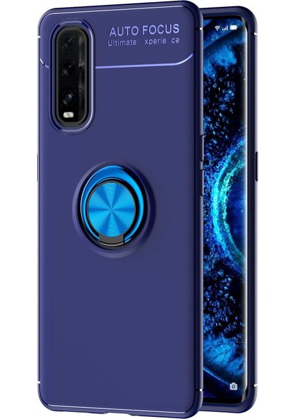 Oppo Find X2 Kılıf Yüzüklü Silikon Range - Mavi