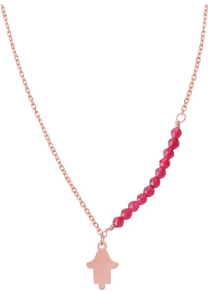 Rose Altın Kaplama Hamsa Sallantılı Rosary Gümüş Kolye