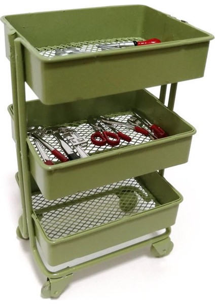 1/12 Mini 3 Katmanlı Depolama Raf Vitrin W / 4 Tekerlekler Dollhouse Mutfak Yeşil (Yurt Dışından)