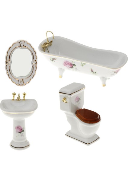 1/12 Dollhouse Mobilya Porselen Banyo Seti Çiçek Tuvalet & Küvet # 5 (Yurt Dışından)