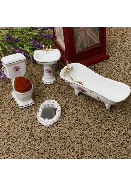 1/12 Dollhouse Mobilya Porselen Banyo Seti Çiçek Tuvalet & Küvet # 5 (Yurt Dışından) fiyatları